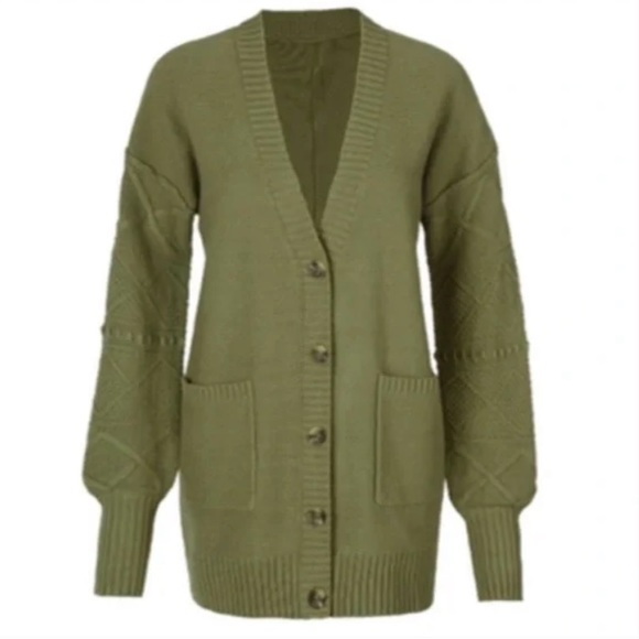 CAbi Sweaters - cabi NWOT Trinity Stitch Cardigan Olive Green, size MEDIUM, Fall 2021